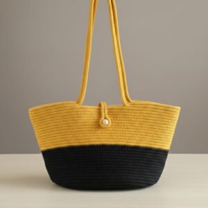 Mustard & Charcoal Dual-Tone Cotton Rope Tote Bag