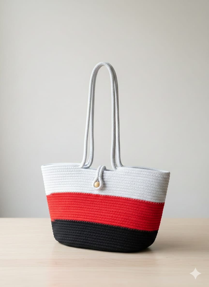 Scarlet Stripe Handmade Tote Bag - Image 3