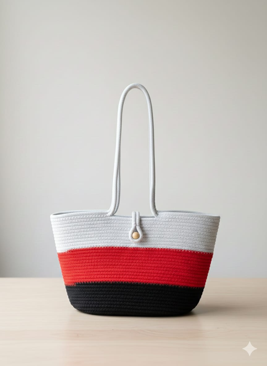 Scarlet Stripe Handmade Tote Bag - Image 2
