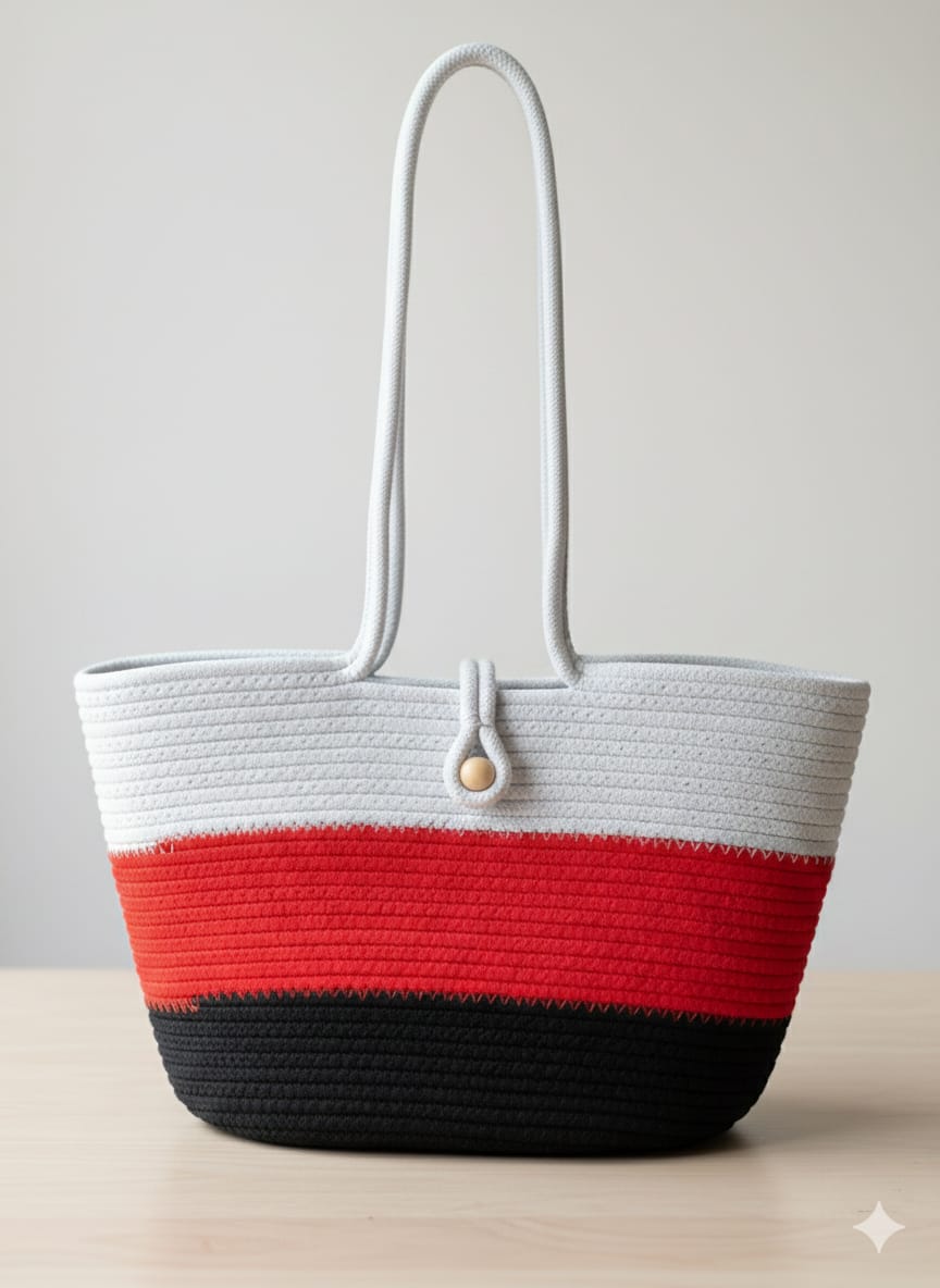 Scarlet Stripe Handmade Tote Bag