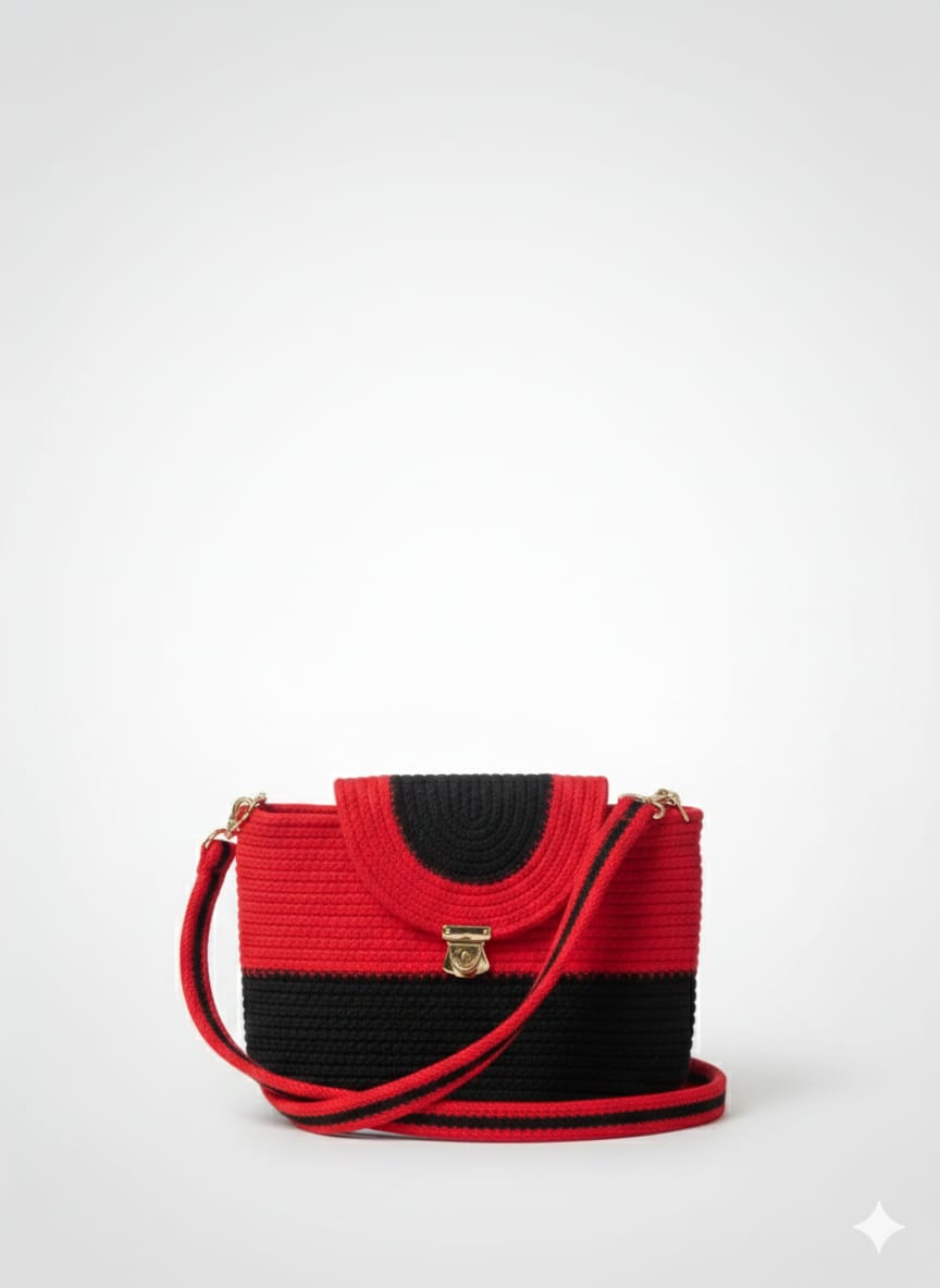 Ruby Noir Crochet Sling Bag